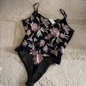 NWT Express Mesh Bodysuit with lilac floral design